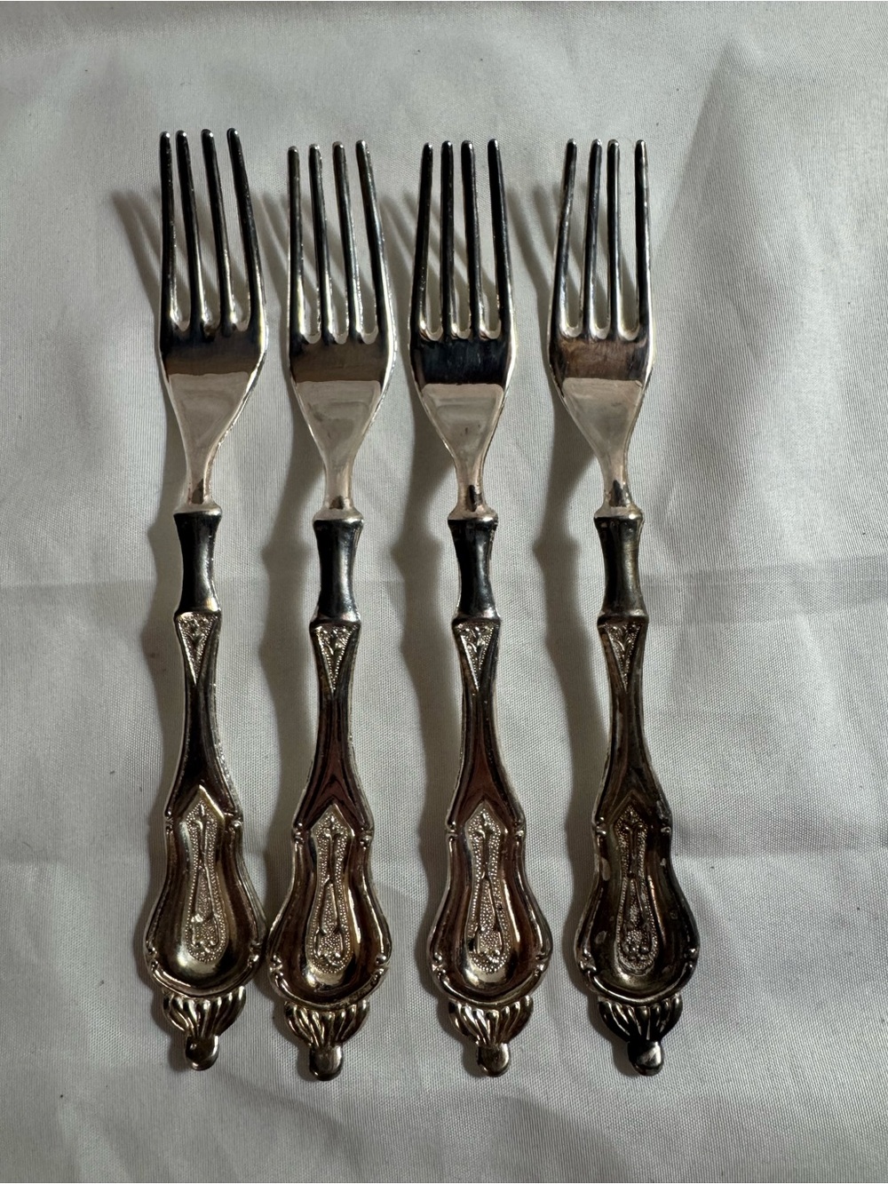Vintage Set of 4 Italian Silver Plated Baroque Dinner Forks Made in Italy